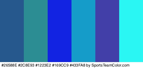 #26588E #2C8E93 #1223E2 #169CC9 #433FA8 #2AF7F3 Colors