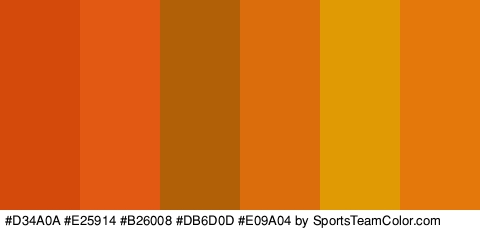 #D34A0A #E25914 #B26008 #DB6D0D #E09A04 #E5780B Colors