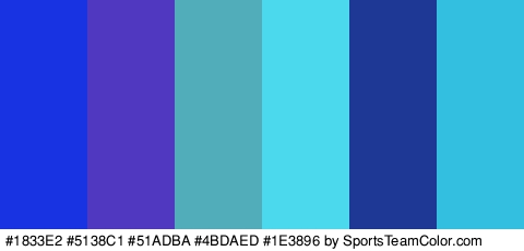 #1833E2 #5138C1 #51ADBA #4BDAED #1E3896 #33C0E0 Colors