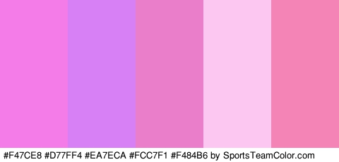 #F47CE8 #D77FF4 #EA7ECA #FCC7F1 #F484B6 Colors