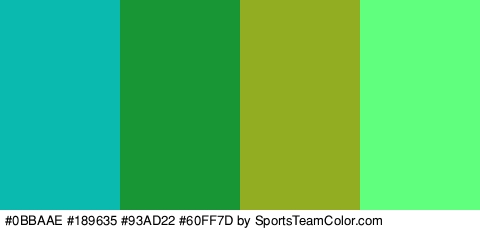 #0BBAAE #189635 #93AD22 #60FF7D Colors