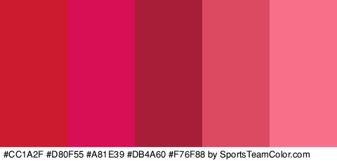 #CC1A2F #D80F55 #A81E39 #DB4A60 #F76F88 Colors