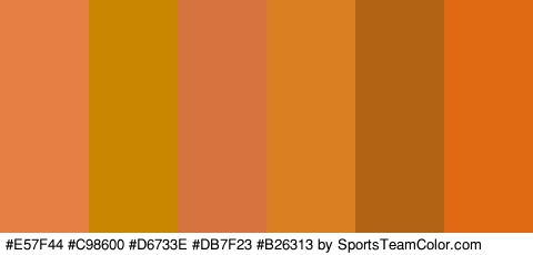 #E57F44 #C98600 #D6733E #DB7F23 #B26313 #E06914 Colors