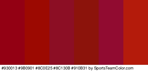 #930013 #9B0901 #8C0E25 #8C130B #910B31 #B51B0A Colors