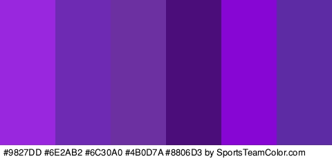 #9827DD #6E2AB2 #6C30A0 #4B0D7A #8806D3 #5D2CA5 Colors