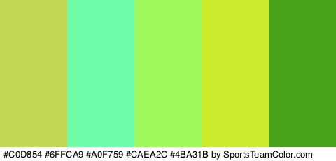 #C0D854 #6FFCA9 #A0F759 #CAEA2C #4BA31B Colors