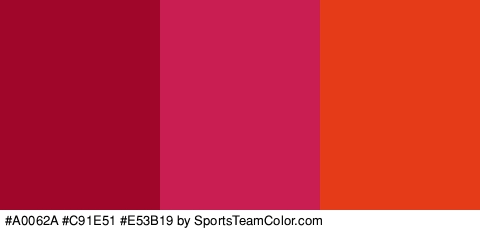 #A0062A #C91E51 #E53B19 Colors