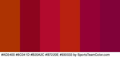 #AD3400 #8C041D #B20A2C #B7220E #930033 #7F0137 Colors