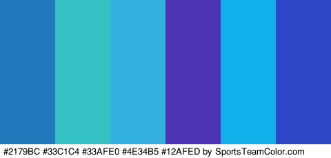 #2179BC #33C1C4 #33AFE0 #4E34B5 #12AFED #2F48C6 Colors