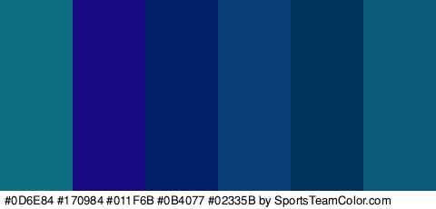 #0D6E84 #170984 #011F6B #0B4077 #02335B #0B5C7C Colors