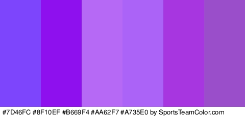 #7D46FC #8F10EF #B669F4 #AA62F7 #A735E0 #9A4EC9 Colors