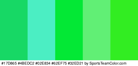 #17D865 #4BEDC2 #02E834 #62EF75 #32ED21 Colors