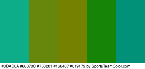 #0DAD8A #66870C #758201 #168407 #019179 Colors