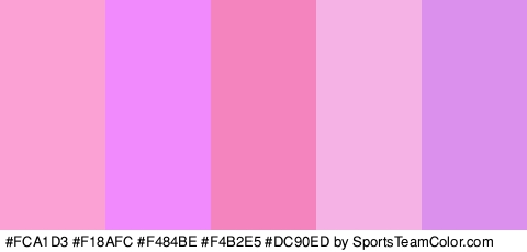 #FCA1D3 #F18AFC #F484BE #F4B2E5 #DC90ED Colors