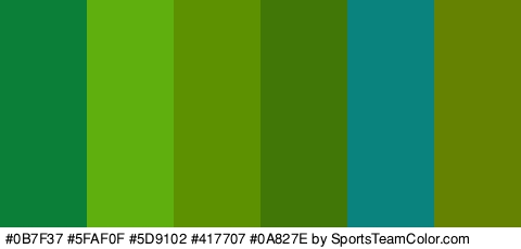 #0B7F37 #5FAF0F #5D9102 #417707 #0A827E #668202 Colors