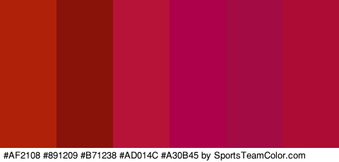 #AF2108 #891209 #B71238 #AD014C #A30B45 #AD0D35 Colors