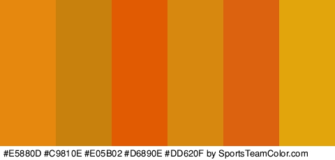 #E5880D #C9810E #E05B02 #D6890E #DD620F #E2A50B Colors