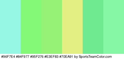 #96F7E4 #84F977 #95F276 #E3EF83 #70EA91 #85F7A5 Colors