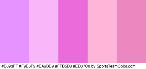 #E693FF #F9B6F9 #EA6BD9 #FFB5D8 #ED87C0 Colors