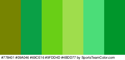 #778401 #09A046 #69CE16 #9FDD4D #4BDD77 #01962B Colors