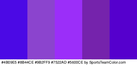 #4B09E5 #8B44CE #9B2FF9 #7522AD #5600CE Colors