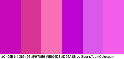 #C409BB #D83496 #F970B9 #BE04D3 #D95AE8 #F45DEA Colors