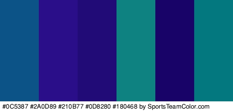 #0C5387 #2A0D89 #210B77 #0D8280 #180468 #03797F Colors