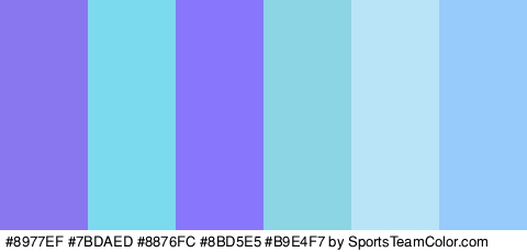 #8977EF #7BDAED #8876FC #8BD5E5 #B9E4F7 #97CBFC Colors