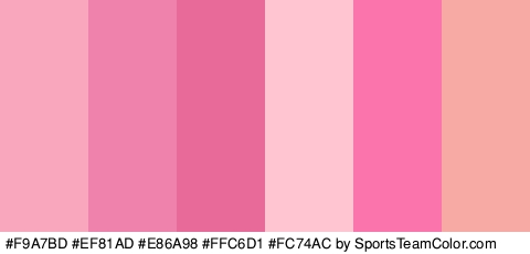 #F9A7BD #EF81AD #E86A98 #FFC6D1 #FC74AC #F7AAA3 Colors