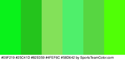 #09F219 #25C41D #82E059 #4FEF6C #58D642 #50FF05 Colors