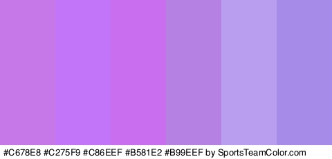 #C678E8 #C275F9 #C86EEF #B581E2 #B99EEF #A78BE8 Colors