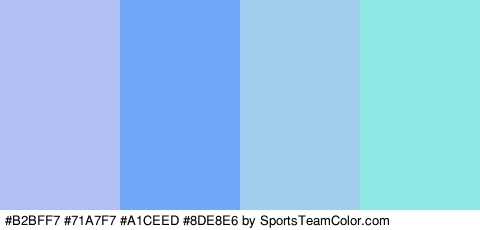 #B2BFF7 #71A7F7 #A1CEED #8DE8E6 Colors