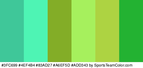 #3FC699 #4EF4B4 #83AD27 #A6EF5D #ADD343 #23B231 Colors