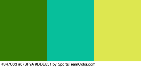 #347C03 #07BF9A #DDE851 Colors