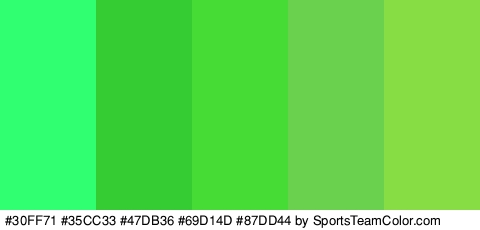 #30FF71 #35CC33 #47DB36 #69D14D #87DD44 Colors