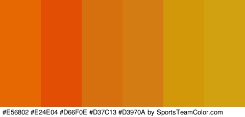 #E56802 #E24E04 #D66F0E #D37C13 #D3970A #D1A112 Colors