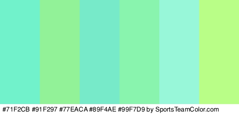 #71F2CB #91F297 #77EACA #89F4AE #99F7D9 #B9FF87 Colors