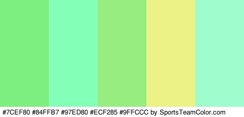 #7CEF80 #84FFB7 #97ED80 #ECF285 #9FFCCC Colors