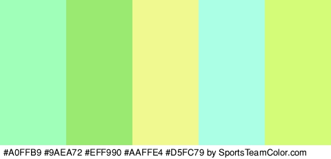 #A0FFB9 #9AEA72 #EFF990 #AAFFE4 #D5FC79 Colors