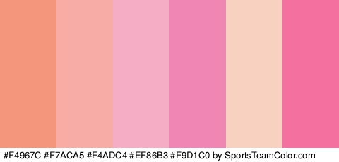 #F4967C #F7ACA5 #F4ADC4 #EF86B3 #F9D1C0 #F4709E Colors