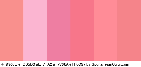 #F9908E #FCB5D0 #EF7FA2 #F7768A #FF8C97 #F48489 Colors