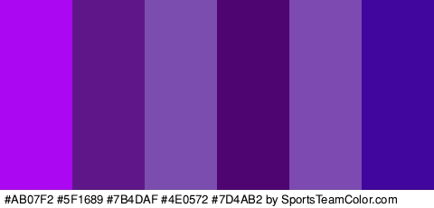 #AB07F2 #5F1689 #7B4DAF #4E0572 #7D4AB2 #40069E Colors