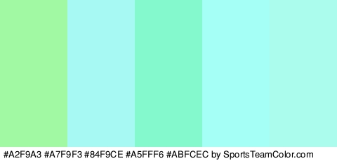 #A2F9A3 #A7F9F3 #84F9CE #A5FFF6 #ABFCEC Colors