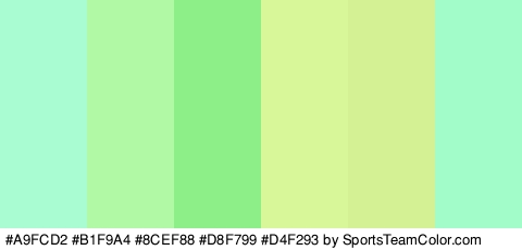 #A9FCD2 #B1F9A4 #8CEF88 #D8F799 #D4F293 #A1FCCA Colors