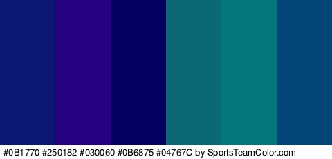 #0B1770 #250182 #030060 #0B6875 #04767C #024677 Colors