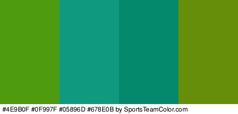 #4E9B0F #0F997F #05896D #678E0B Colors