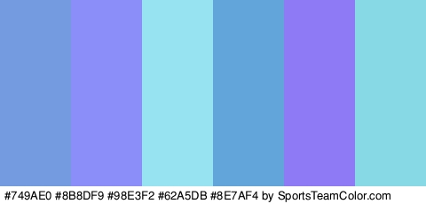 #749AE0 #8B8DF9 #98E3F2 #62A5DB #8E7AF4 #87DAE5 Colors