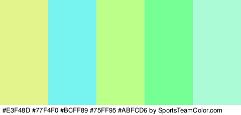 #E3F48D #77F4F0 #BCFF89 #75FF95 #ABFCD6 Colors