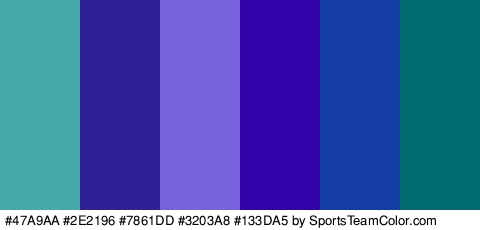 #47A9AA #2E2196 #7861DD #3203A8 #133DA5 #016D72 Colors