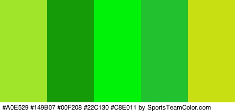 #A0E529 #149B07 #00F208 #22C130 #C8E011 Colors